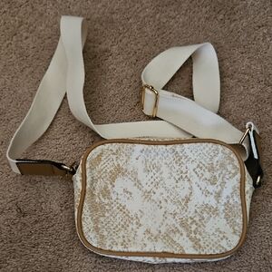 a new day Cream Snake-Textured Crossbody Bag with Gold Hardware